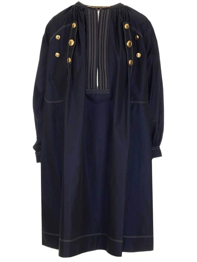 Shop Givenchy Button Detailed Midi Dress In Blue