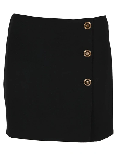 Shop Versace Buttoned Mini Skirt In Black