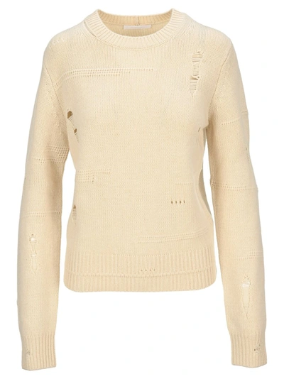 Shop Helmut Lang Distressed Crewneck Sweater In Beige