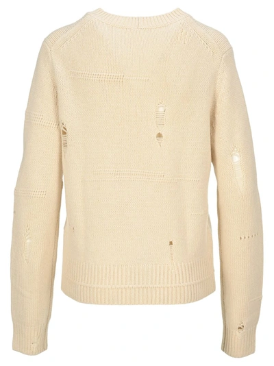 Shop Helmut Lang Distressed Crewneck Sweater In Beige