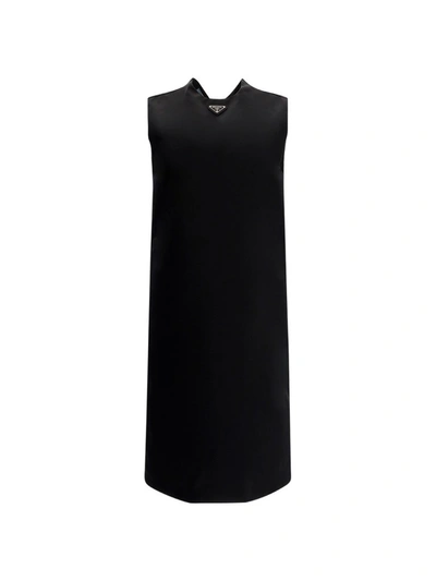 Shop Prada Round Neck Sleeveless Dress In Black