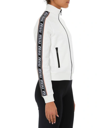 Shop Miu Miu Side Logo Striped Jacket In White