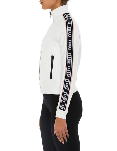Shop Miu Miu Side Logo Striped Jacket In White