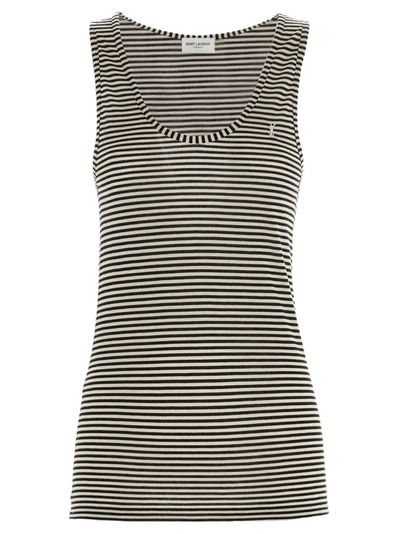 Shop Saint Laurent Striped Monogram Tank Top In Multi