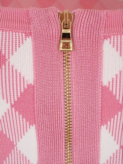 Shop Balmain Gingham Zipped Knitted Crop Top In Multi