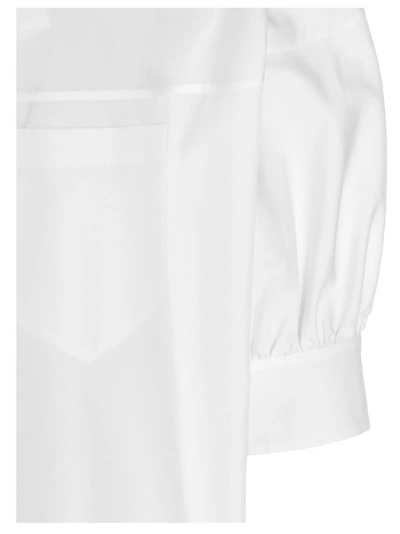 Shop Prada Tie Neck Short Sleeve Shirt In White