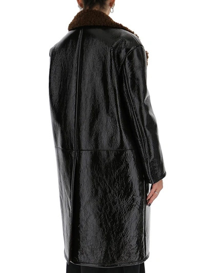 Shop Prada Fur Collar Detaild Buttoned Coat In Black