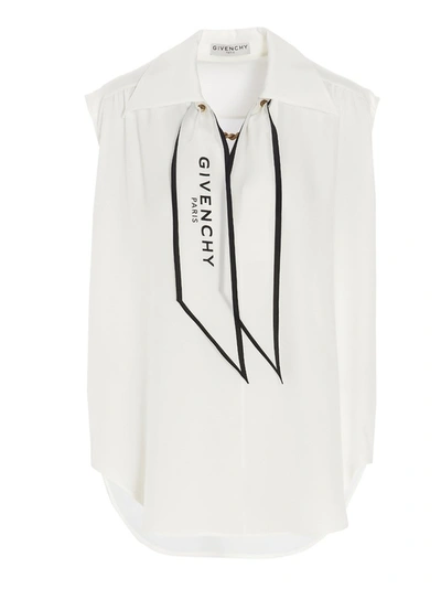 Shop Givenchy Logo Scarf Sleeveless Blouse In White