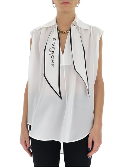 Shop Givenchy Logo Scarf Sleeveless Blouse In White