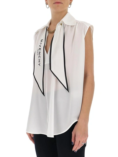 Shop Givenchy Logo Scarf Sleeveless Blouse In White