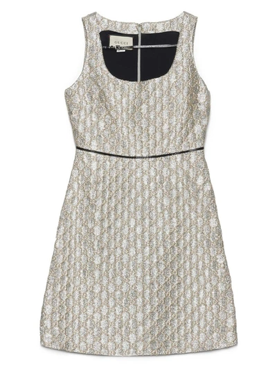 Shop Gucci All Over Logo Jacquard Dress In Silver