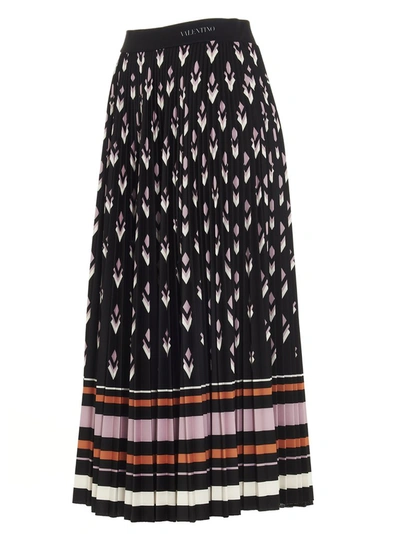 Shop Valentino Pleated Midi Skirt In Multi