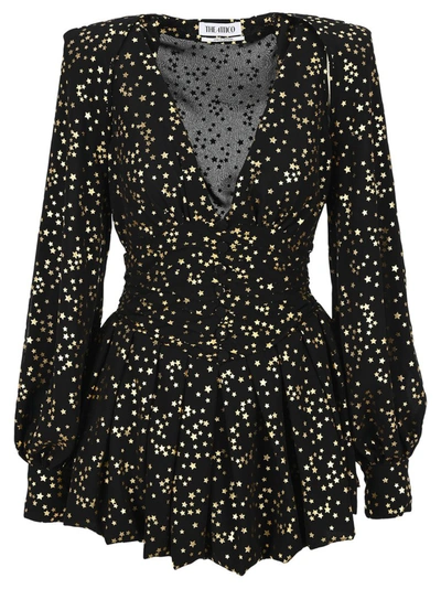 Shop Attico The  Star Print Pleated Dress In Black