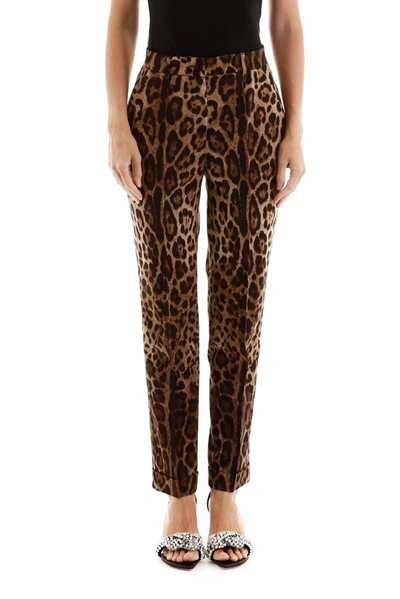 Shop Dolce & Gabbana Leopard Print Trousers In Brown