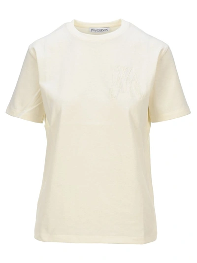 Shop Jw Anderson Logo Embroidered T In Beige