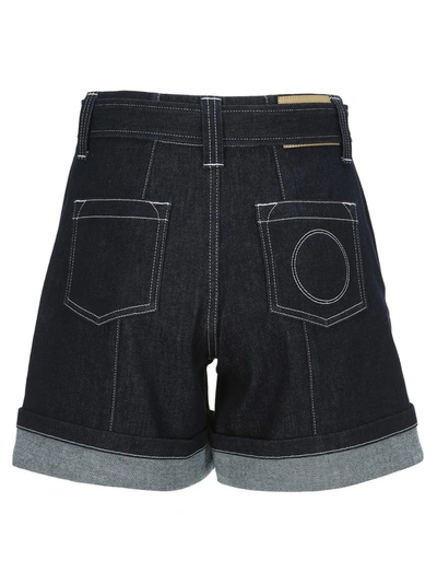 Shop Chloé Belted Denim Shorts In Blue