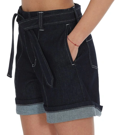 Shop Chloé Belted Denim Shorts In Blue