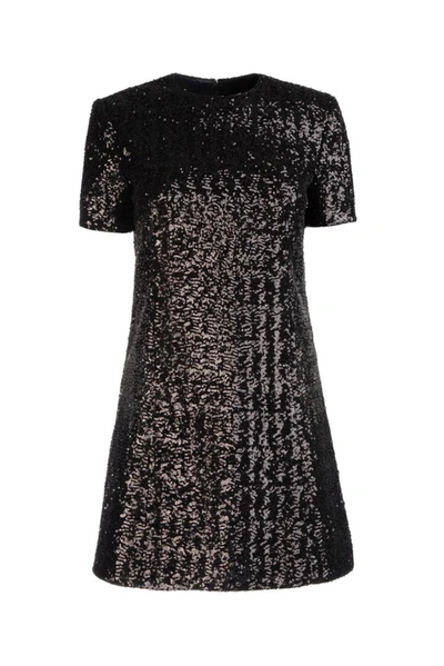 Shop Saint Laurent Sequins Mini Dress In Black