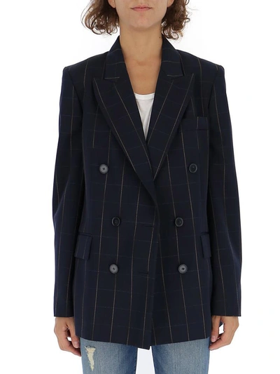 Shop Stella Mccartney Checked Double Vent Blazer In Blue