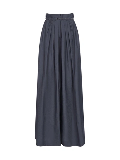 Shop Brunello Cucinelli Pleated Wide Leg Pants In Blue