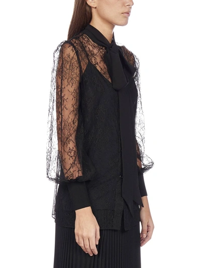 Shop Givenchy Pussybow Lace Sheer Blouse In Black