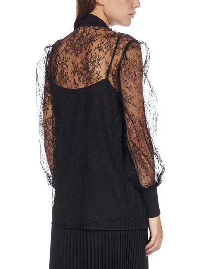 Shop Givenchy Pussybow Lace Sheer Blouse In Black