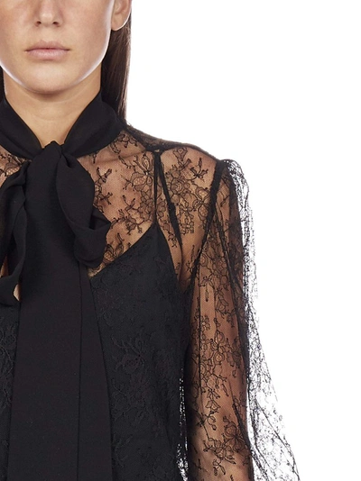 Shop Givenchy Pussybow Lace Sheer Blouse In Black