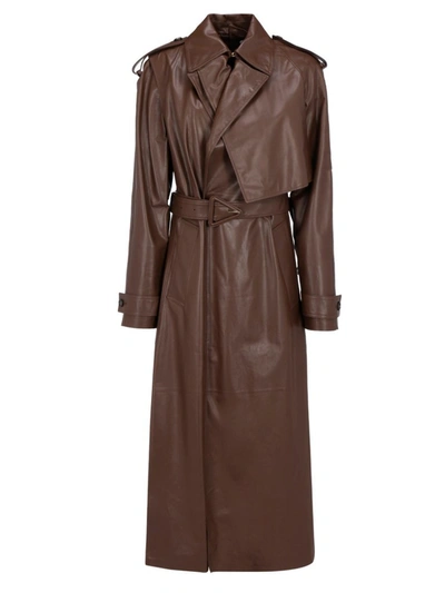Shop Bottega Veneta Belted Leather Trench Coat In Brown