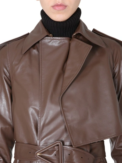 Shop Bottega Veneta Belted Leather Trench Coat In Brown