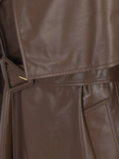 Shop Bottega Veneta Belted Leather Trench Coat In Brown