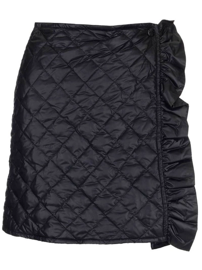 Shop Moncler Quilted Ruffle Detail Mini Skirt In Black