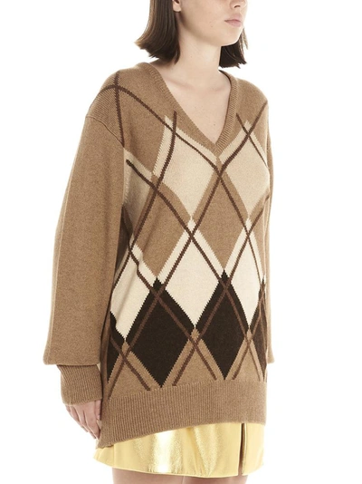 Shop Miu Miu Argyle V Neck Knitted Sweatshirt In Brown