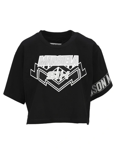 Shop Mm6 Maison Margiela Motocross Logo Cropped T In Black