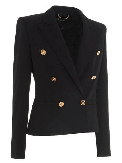 Shop Versace Double Breasted Blazer In Black