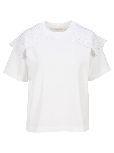Shop See By Chloé Lace Trim Crewneck T In White