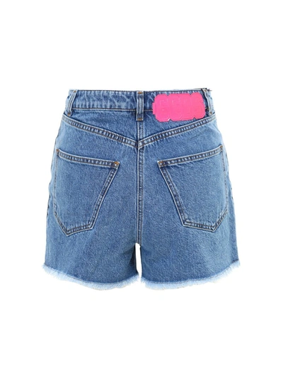 Shop Gcds Logo Denim Shorts In Blue