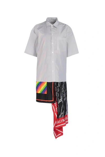Shop Balenciaga Asymmetric Layered Shirt Dress In Multi