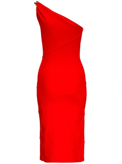 Shop Givenchy Asymmetrical Midi Dress In Red