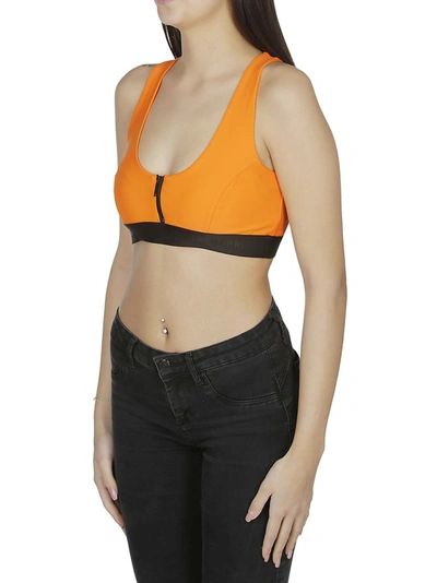 Shop Heron Preston Front Zip Logo Sports Bra In Orange