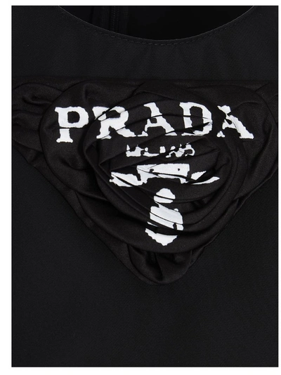 Shop Prada Logo Sleeveless Shift Dress In Black