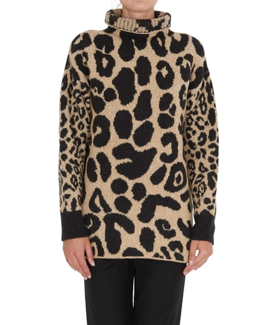 Shop Stella Mccartney Turtleneck Leopard Intarsia Sweater In Multi