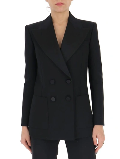 Shop Saint Laurent Double Breasted Blazer In Black