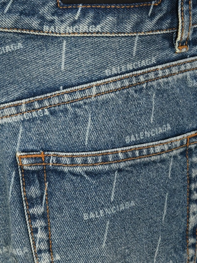 Shop Balenciaga Allover Logo Cropped Jeans In Blue