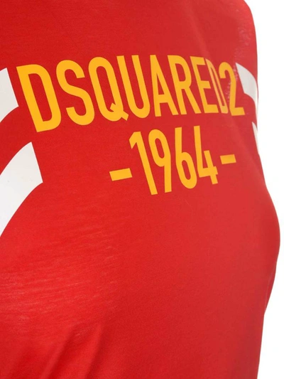 Shop Dsquared2 Logo Printed Asymmetric Tank Dress In Red