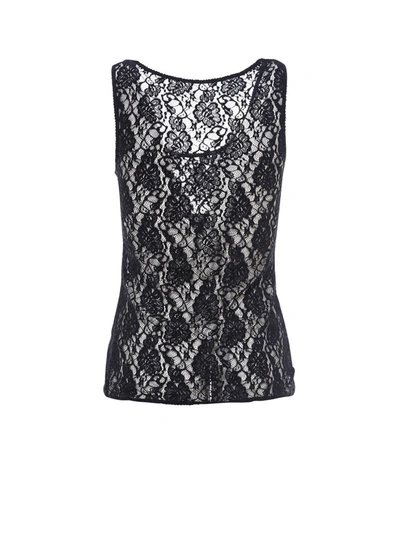 Shop Dolce & Gabbana Logo Trim Lace Tank Top In Black