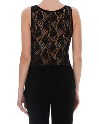 Shop Dolce & Gabbana Logo Trim Lace Tank Top In Black