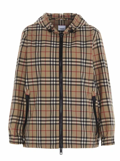 Shop Burberry Vintage Check Hooded Jacket In Beige