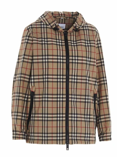 Shop Burberry Vintage Check Hooded Jacket In Beige