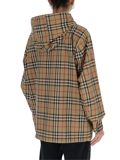 Shop Burberry Vintage Check Hooded Jacket In Beige