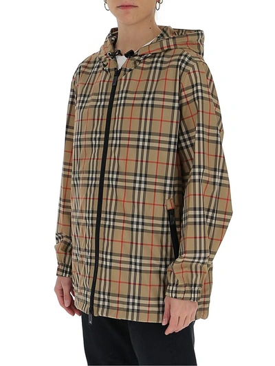 Shop Burberry Vintage Check Hooded Jacket In Beige